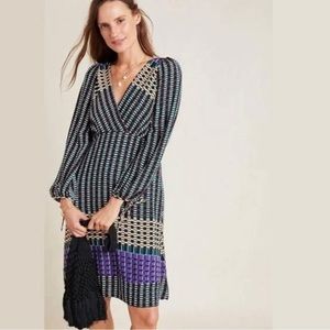 Maeve Black and Purple Patterned Midi Dress